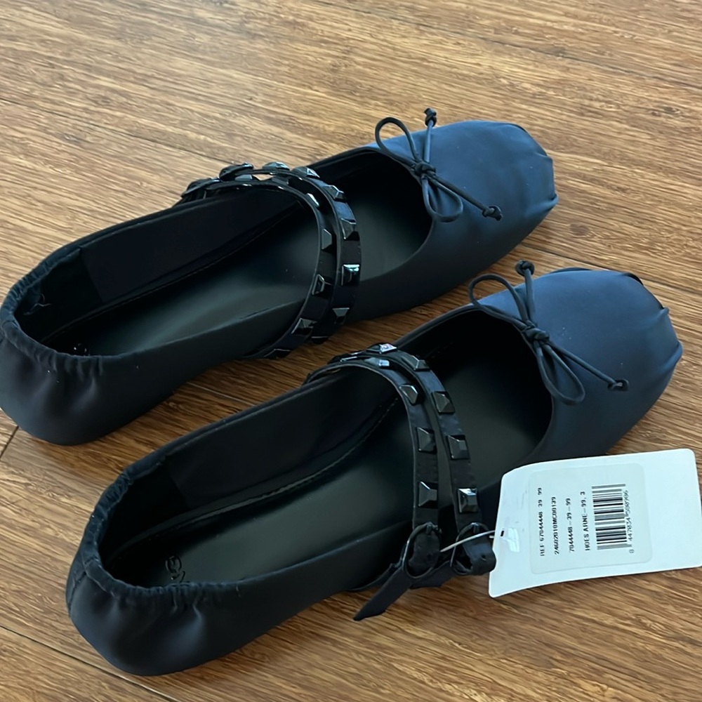 Mango satin ballet flats with studs